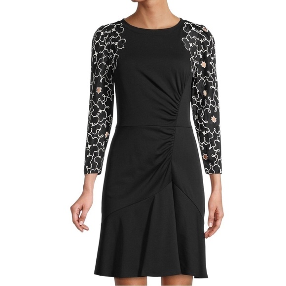 Rebecca Taylor Embroidered Tai Floral‎ 10 Black Mini Silk Cotton Dress - Picture 5 of 14